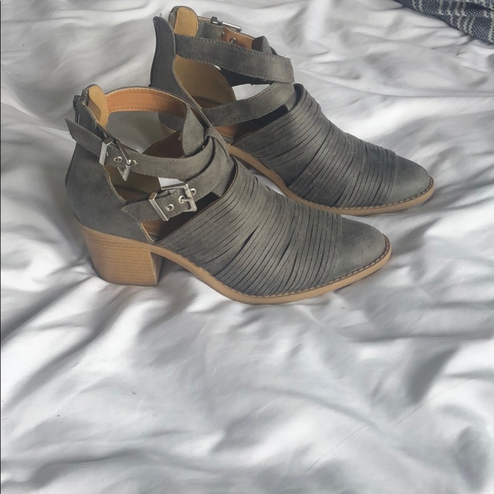 Grey cutout booties